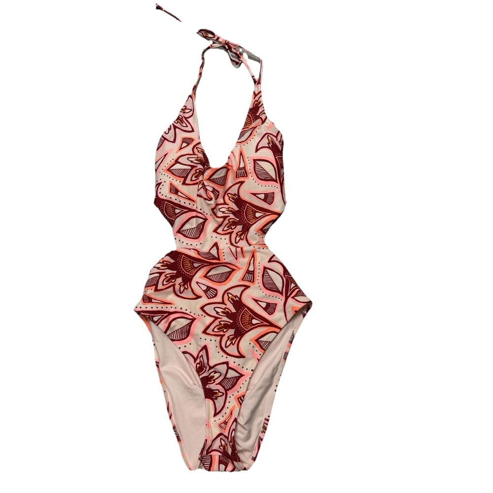 Aerie Women's Pink Cut Out Halter Swimsuit One Piece Size Large